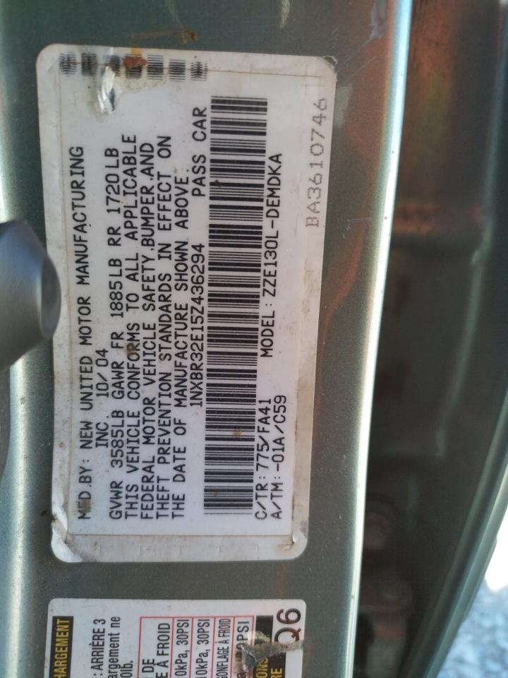 Photo 10 from auction – 2005 TOYOTA COROLLA CE with VIN 1NXBR32E15Z436294