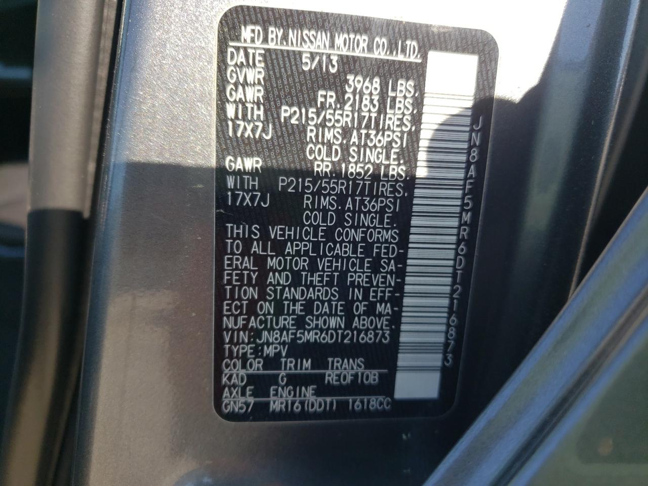 Photo 10 from auction – 2013 NISSAN JUKE S with VIN JN8AF5MR6DT216873