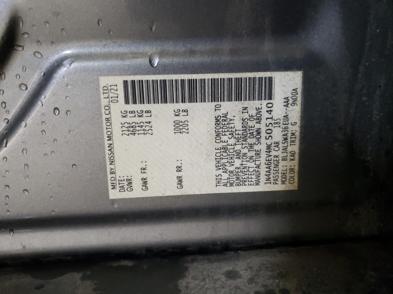 Photo 10 from auction – 2021 NISSAN MAXIMA SR with VIN 1N4AA6EV4MC505140
