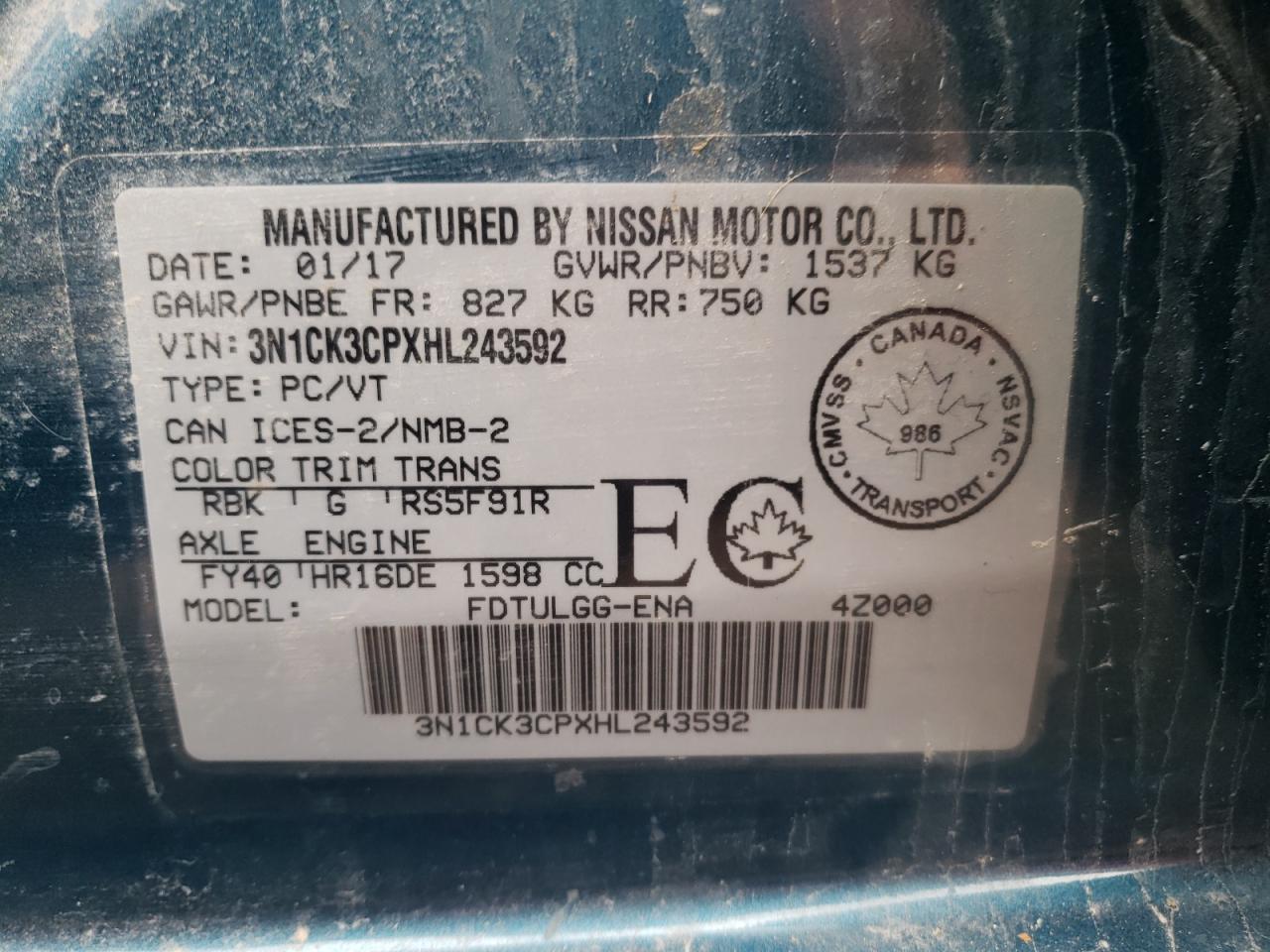 Photo 10 from auction – 2017 NISSAN MICRA with VIN 3N1CK3CPXHL243592