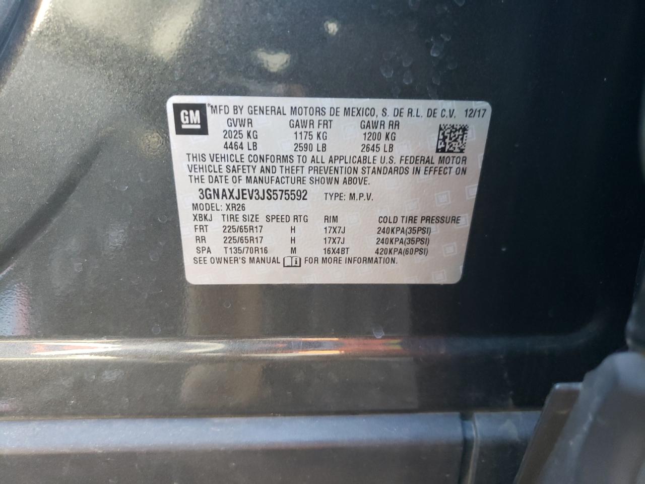 Photo 10 from auction – 2018 CHEVROLET EQUINOX LT with VIN 3GNAXJEV3JS575592