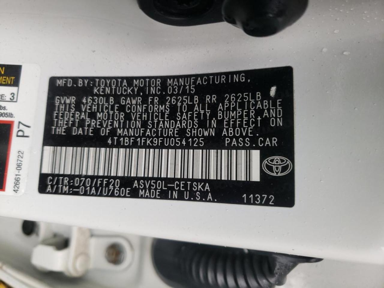 Photo 10 from auction – 2015 TOYOTA CAMRY LE with VIN 4T1BF1FK9FU054125