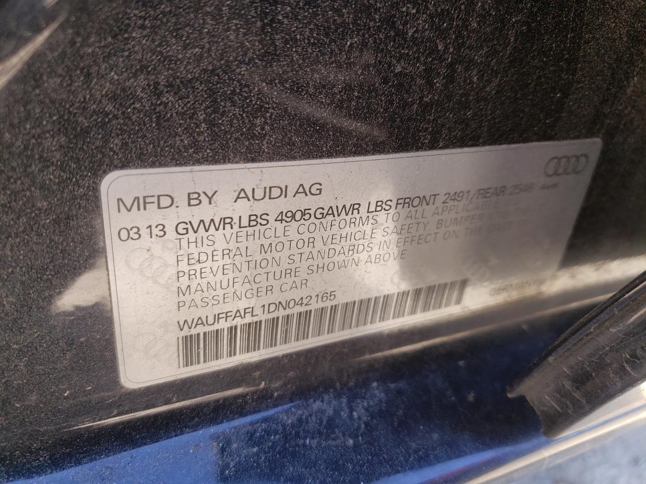 Photo 10 from auction – 2013 AUDI A4 PREMIUM with VIN WAUFFAFL1DN042165