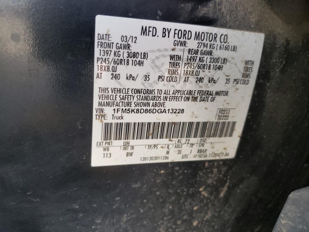 Photo 10 from auction – 2013 FORD EXPLORER X with VIN 1FM5K8D86DGA13228