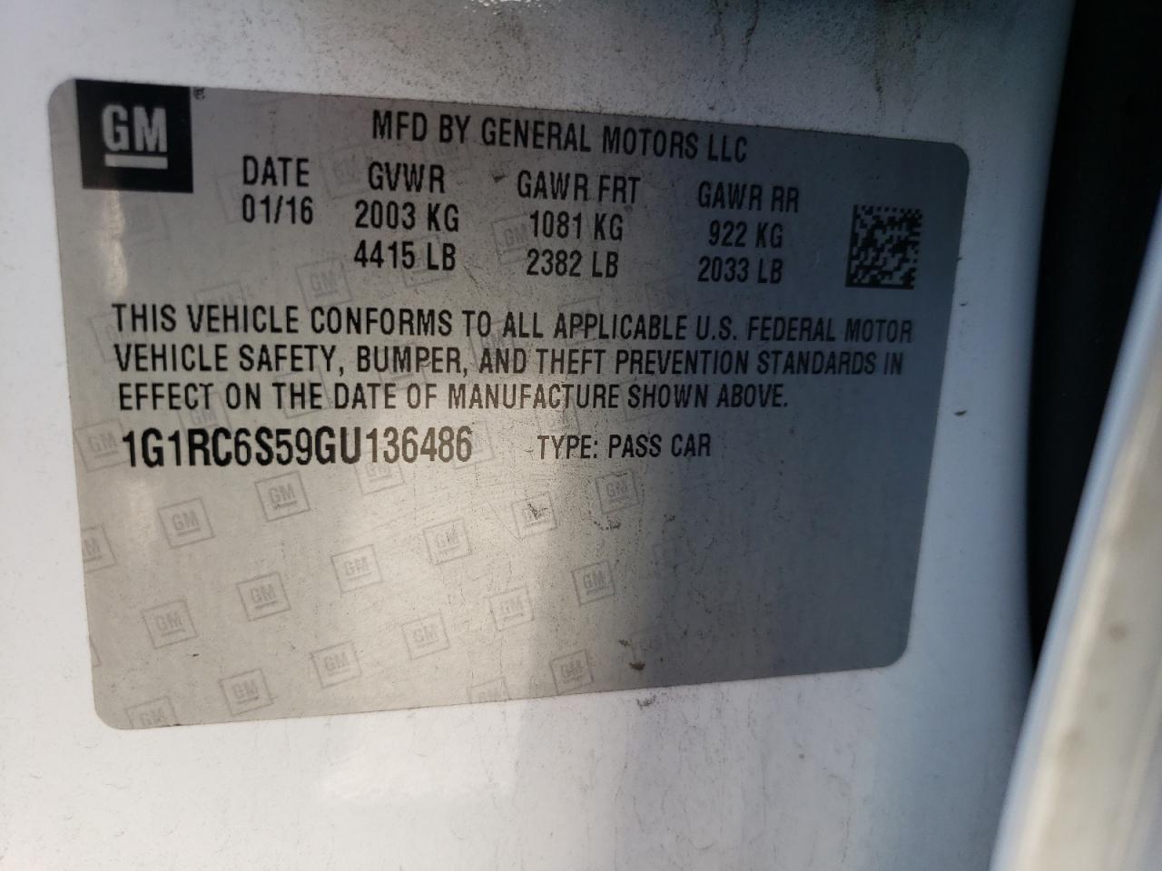Photo 10 from auction – 2016 CHEVROLET VOLT LT with VIN 1G1RC6S59GU136486