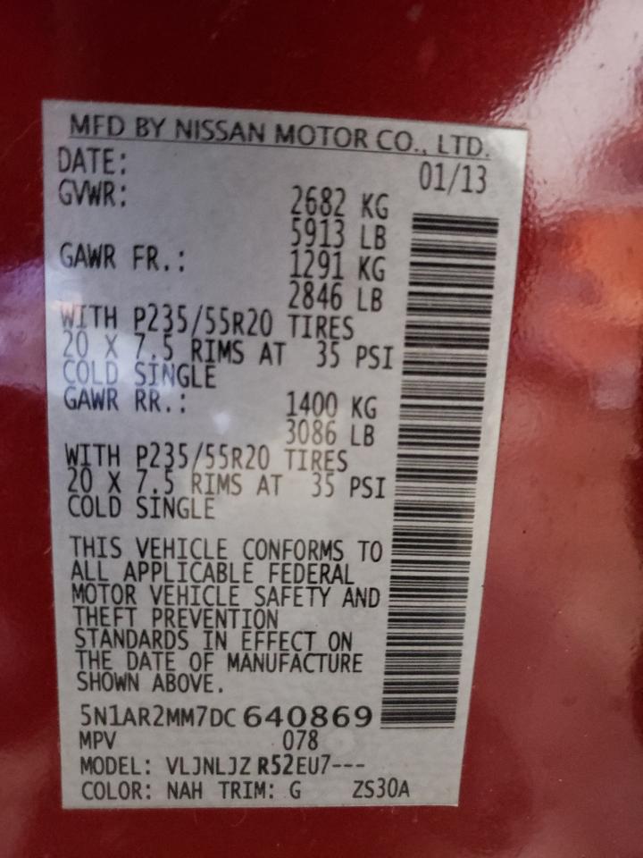 Photo 10 from auction – 2013 NISSAN PATHFINDER with VIN 5N1AR2MM7DC640869