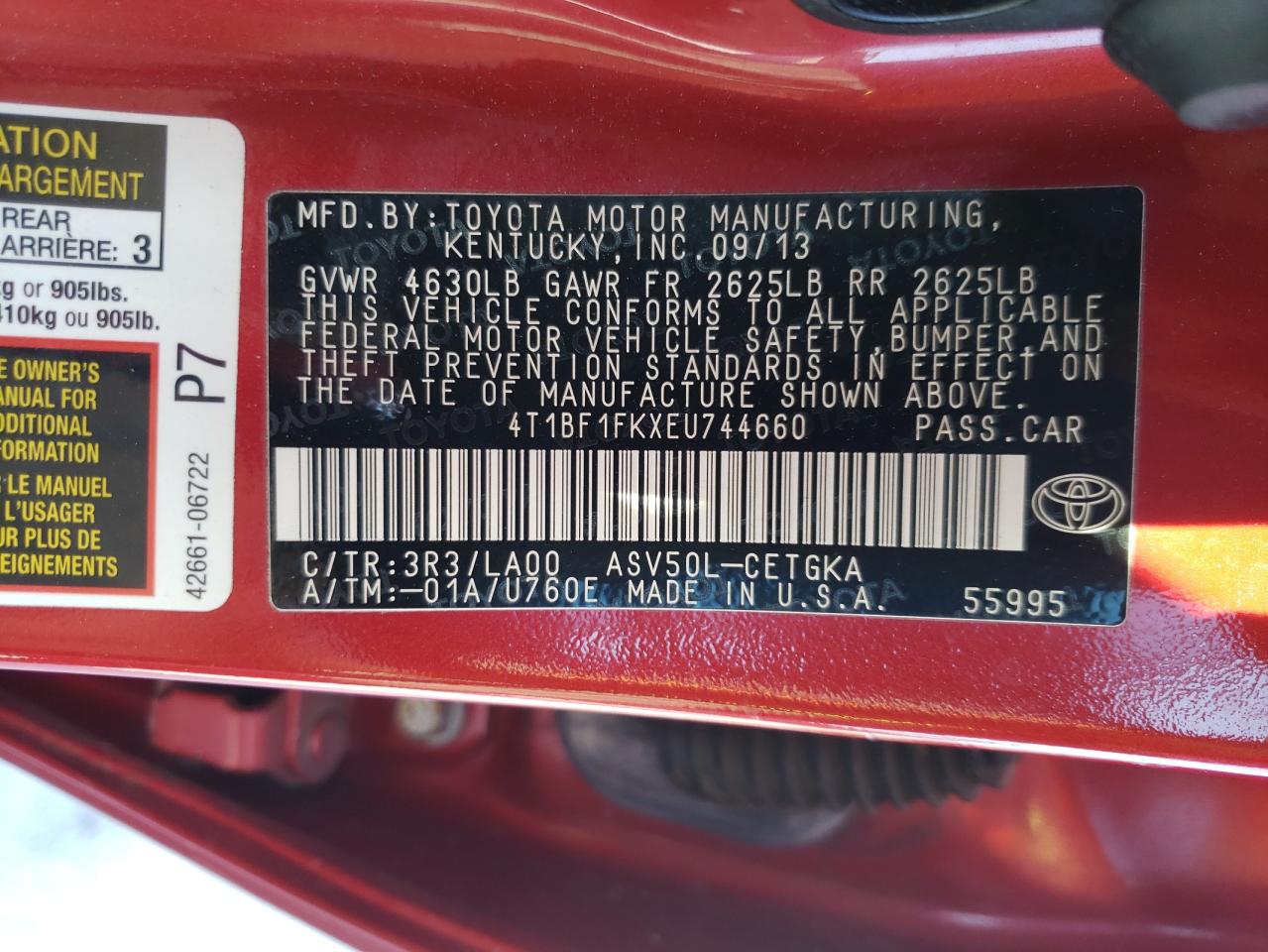 Photo 10 from auction – 2014 TOYOTA CAMRY L with VIN 4T1BF1FKXEU744660