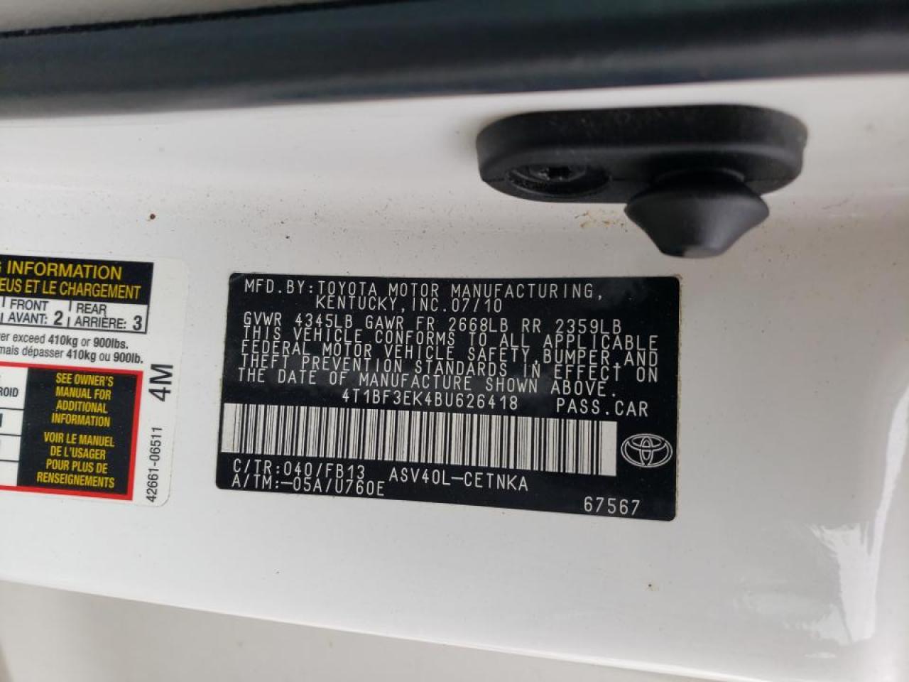 Foto 10 de la subasta – 2011 TOYOTA CAMRY BASE con VIN 4T1BF3EK4BU626418