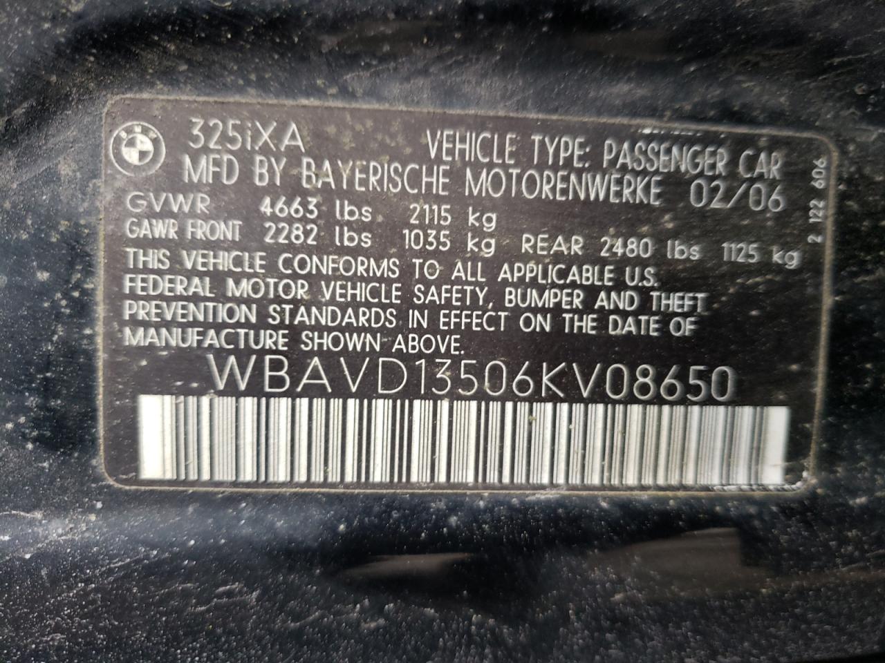 Photo 10 from auction – 2006 BMW 325 XI with VIN WBAVD13506KV08650