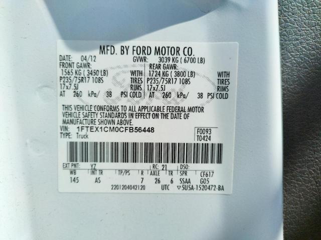 Photo 10 from auction – 2012 FORD F150 SUPER with VIN 1FTEX1CM0CFB56448