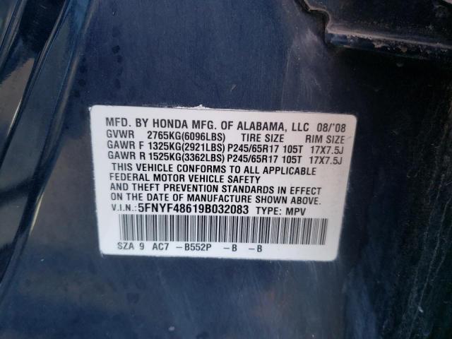 Photo 10 from auction – 2009 HONDA PILOT EXL with VIN 5FNYF48619B032083