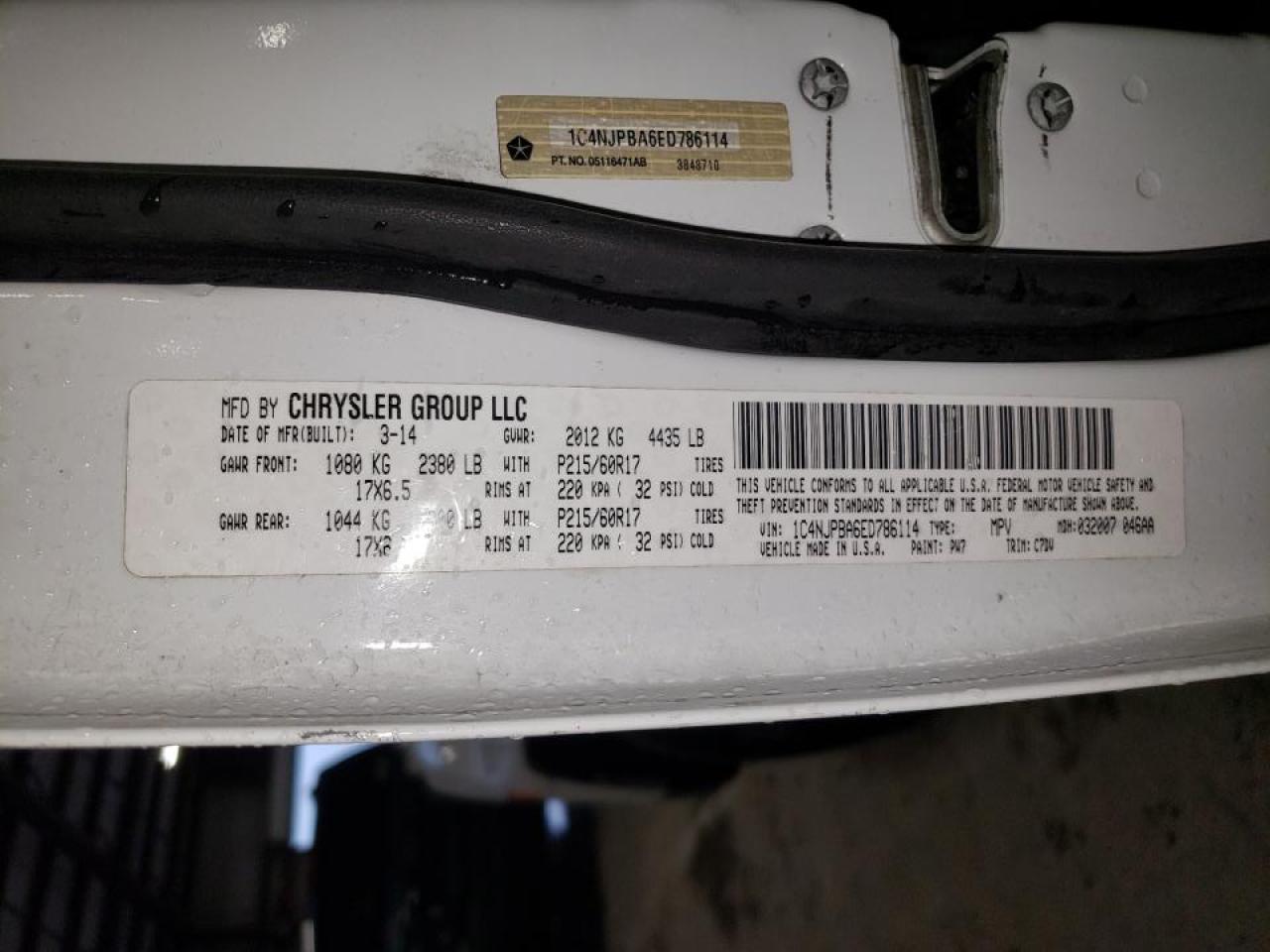 Photo 10 from auction – 2014 JEEP PATRIOT SP with VIN 1C4NJPBA6ED786114