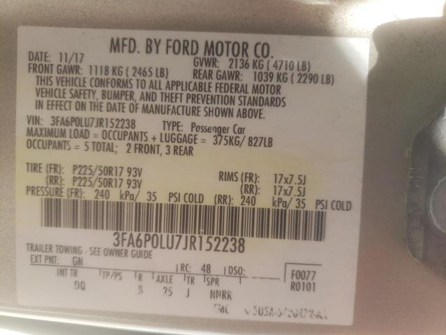 Photo 10 from auction – 2018 FORD FUSION SE with VIN 3FA6P0LU7JR152238