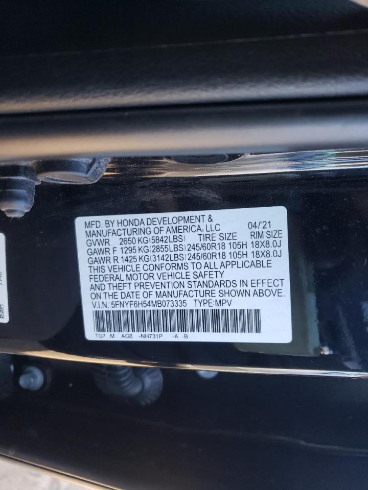Photo 10 from auction – 2021 HONDA PILOT EXL with VIN 5FNYF6H54MB073335