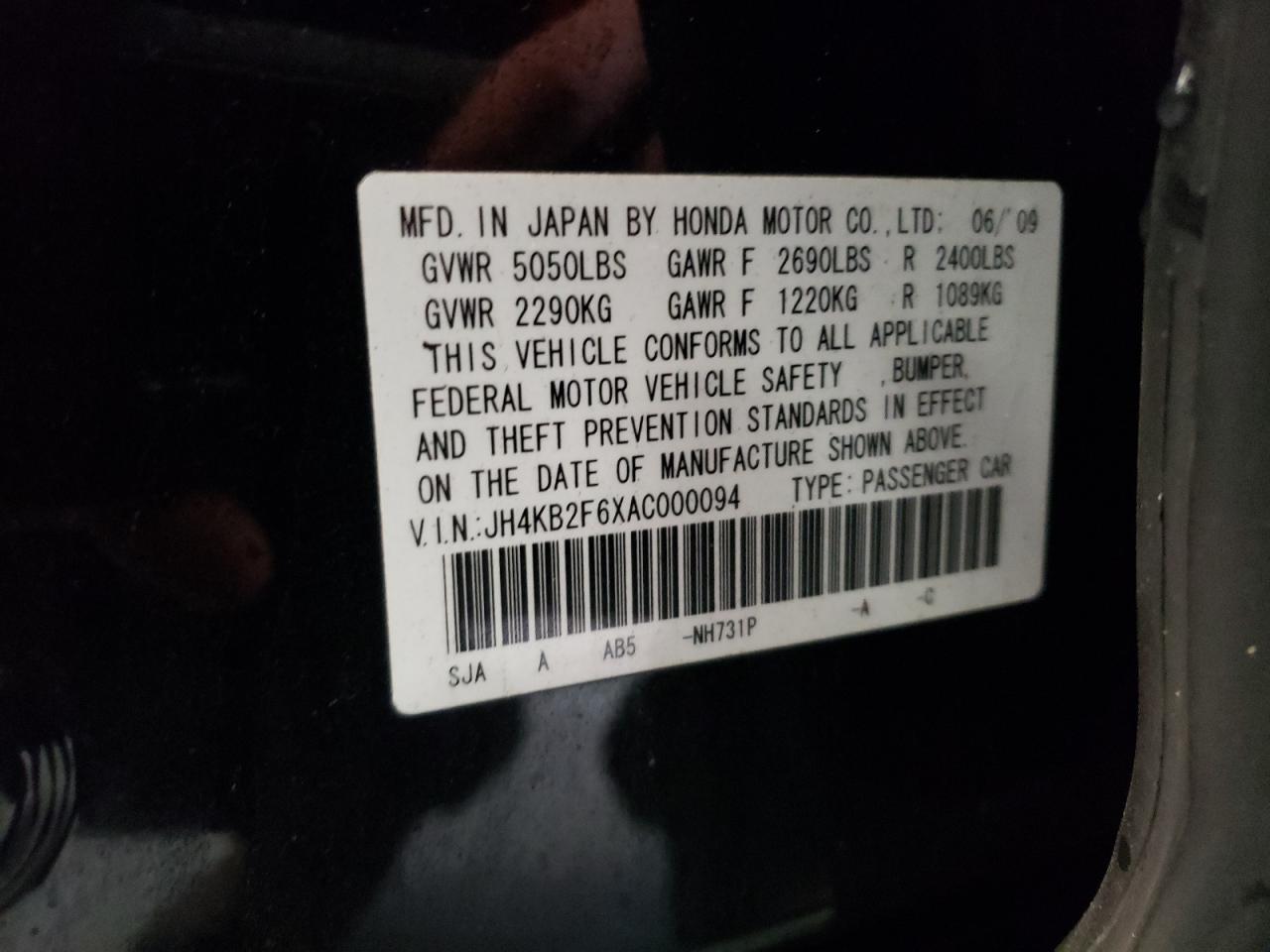 Photo 10 from auction – 2010 ACURA RL with VIN JH4KB2F6XAC000094