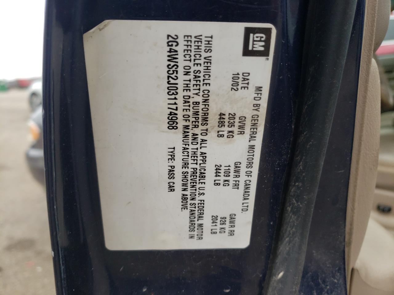 Photo 10 from auction – 2003 BUICK CENTURY CU with VIN 2G4WS52J031174968