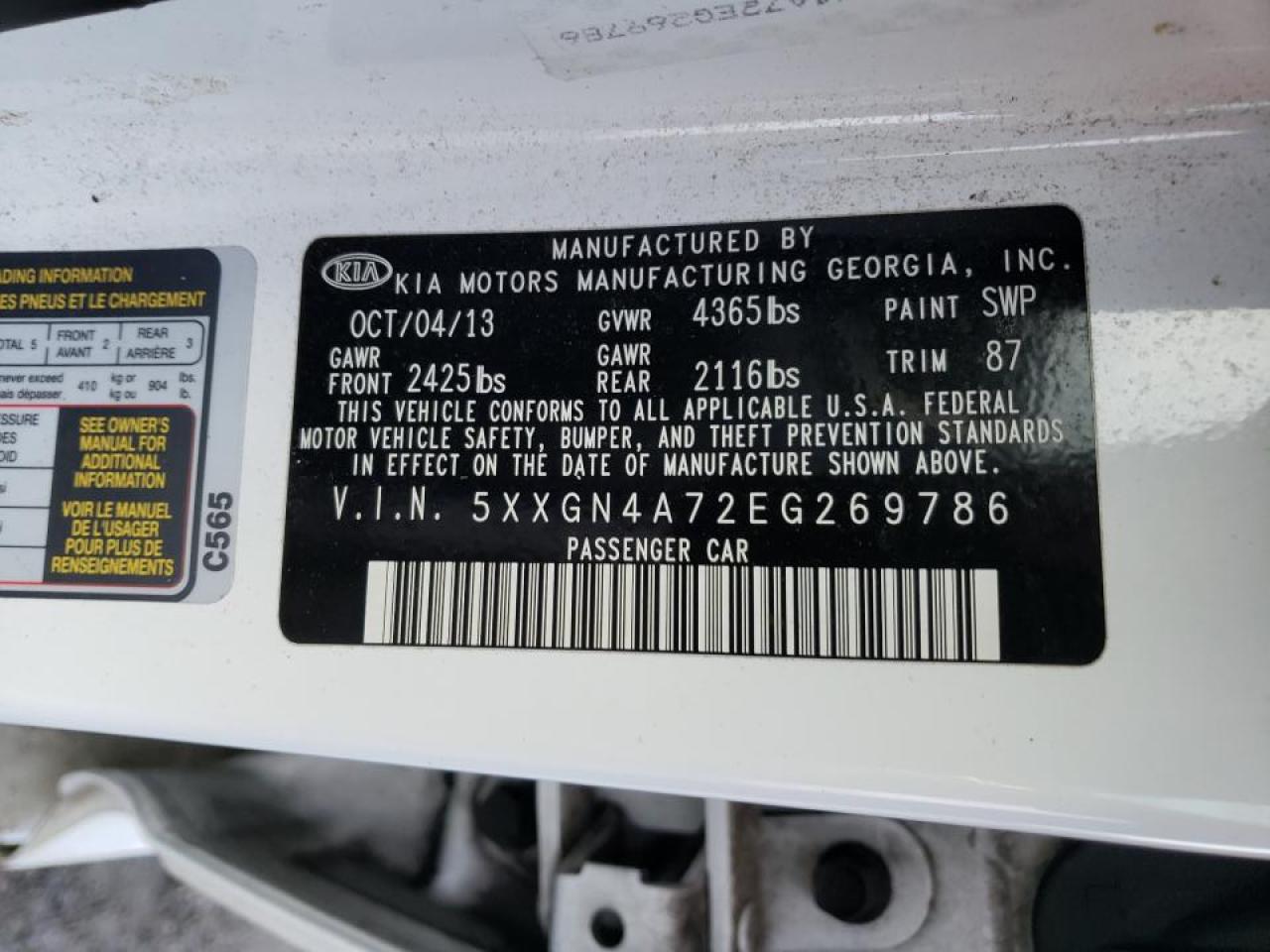 Foto 10 de la subasta – 2014 KIA OPTIMA EX con VIN 5XXGN4A72EG269786