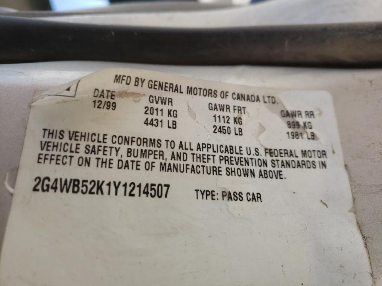 Photo 10 from auction – 2000 BUICK REGAL LS with VIN 2G4WB52K1Y1214507