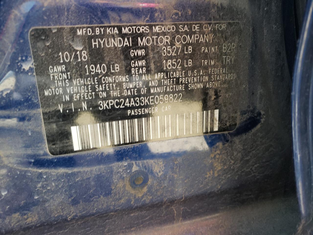 Photo 10 from auction – 2019 HYUNDAI ACCENT SE with VIN 3KPC24A33KE059822
