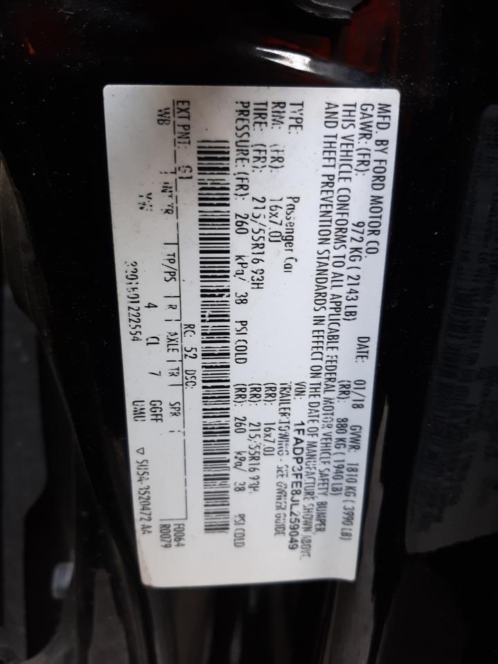 Photo 10 from auction – 2018 FORD FOCUS SE with VIN 1FADP3FE8JL259049