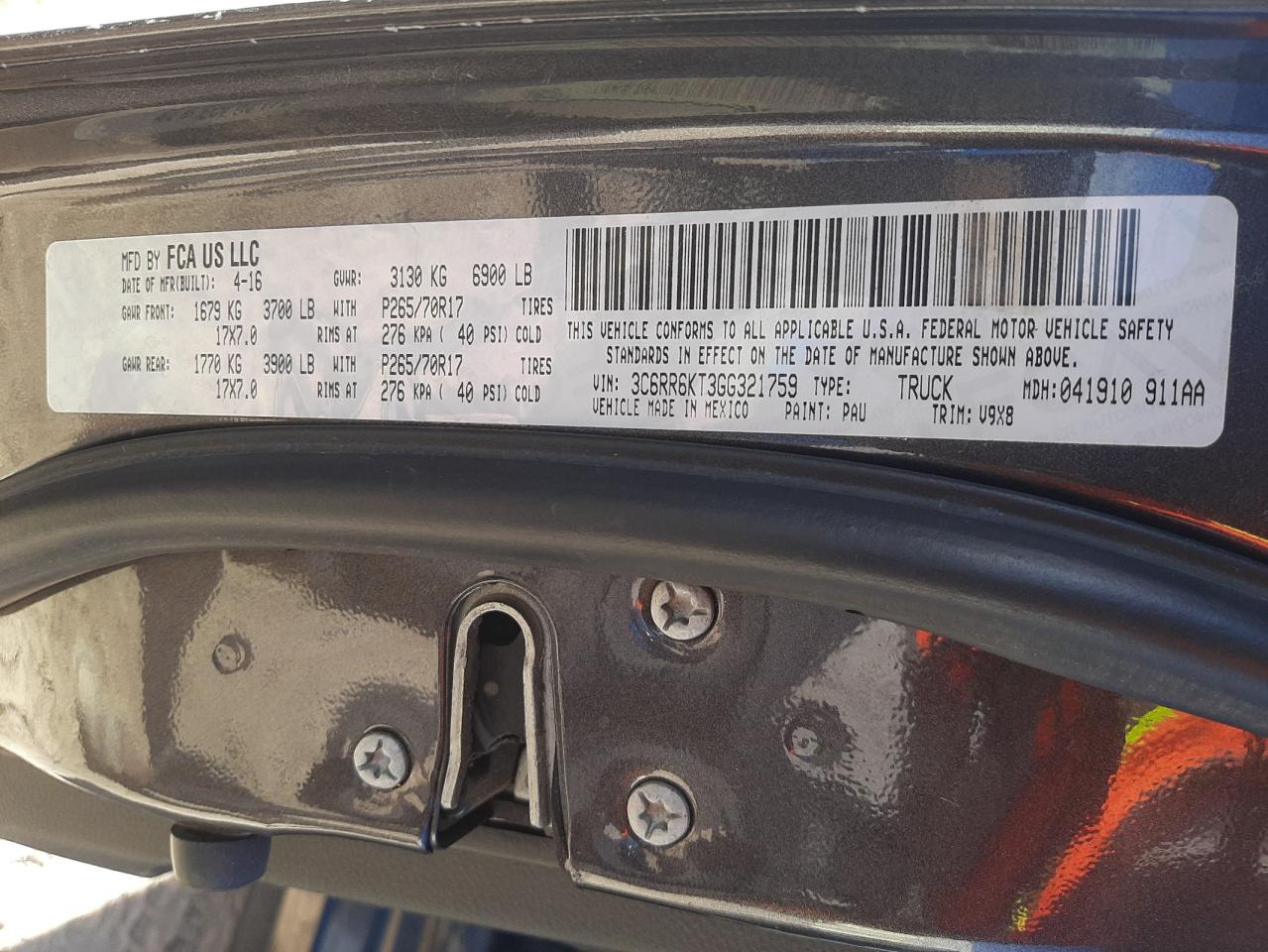 Photo 10 from auction – 2016 RAM 1500 ST with VIN 3C6RR6KT3GG321759