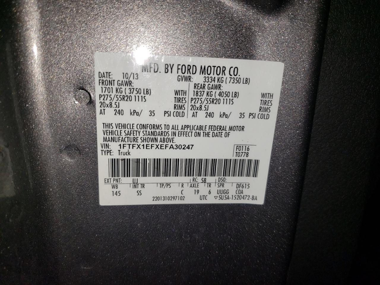 Photo 10 from auction – 2014 FORD F150 SUPER with VIN 1FTFX1EFXEFA30247