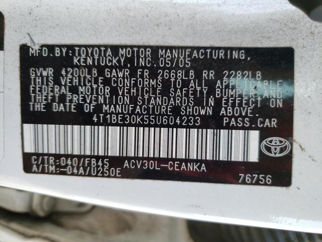 Photo 10 from auction – 2005 TOYOTA CARMRY with VIN 4T1BE30K55U604233