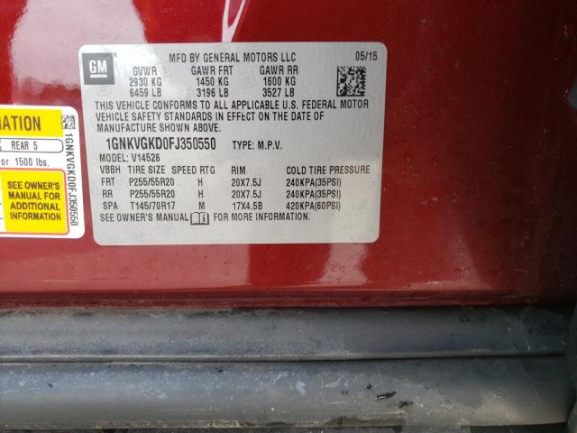 Photo 10 from auction – 2015 CHEVROLET TRAVERSE L with VIN 1GNKVGKD0FJ350550