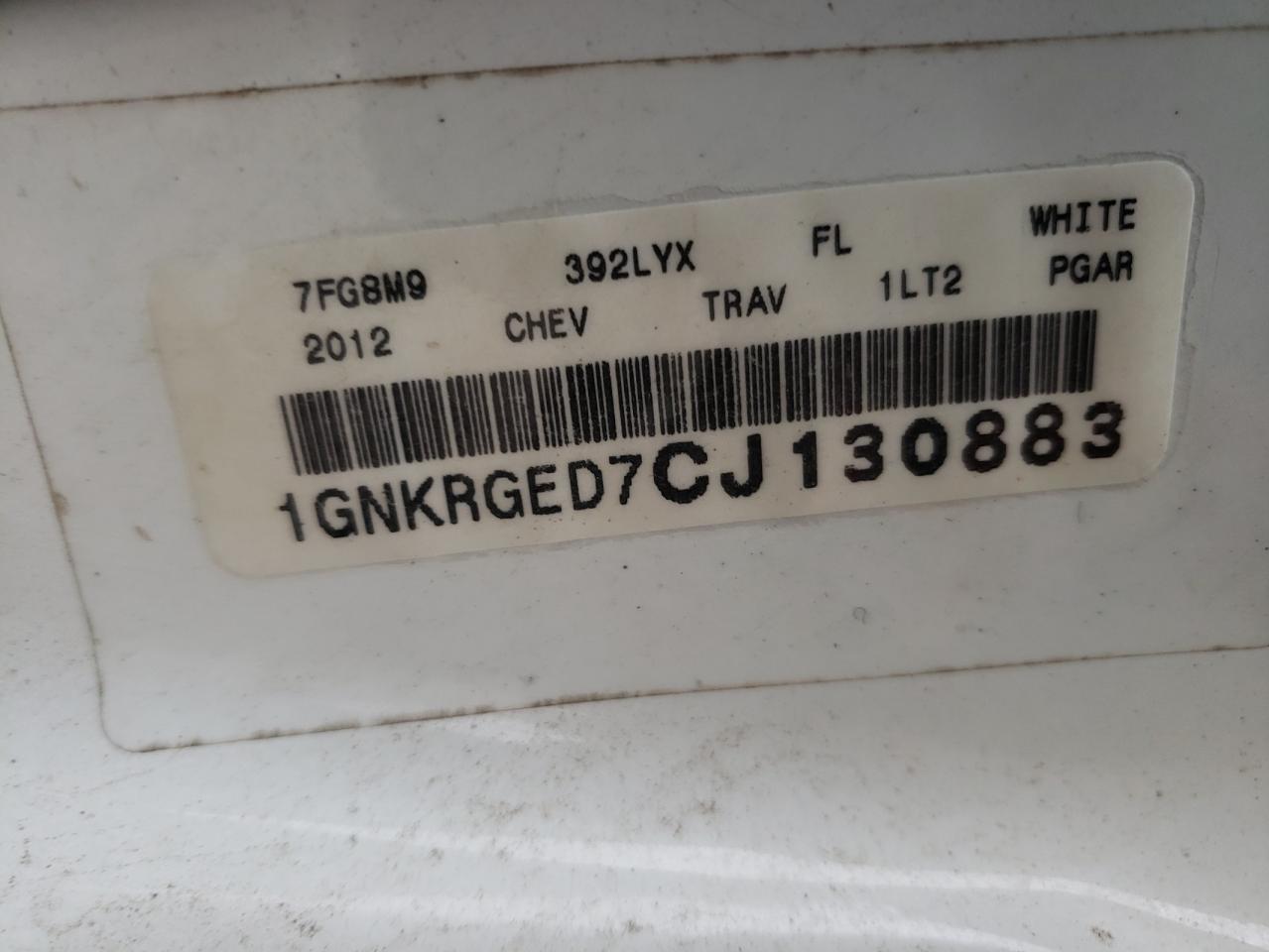 Photo 10 from auction – 2012 CHEVROLET TRAVERSE L with VIN 1GNKRGED7CJ130883