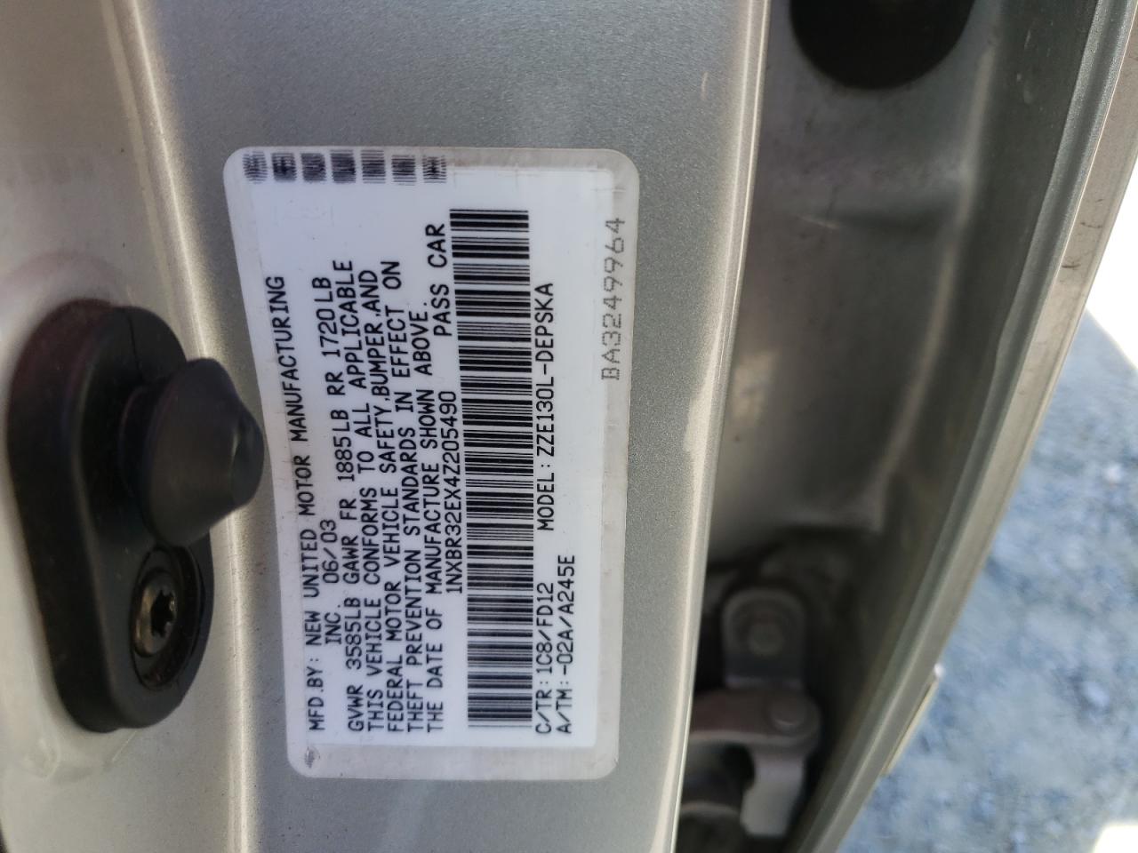 Photo 10 from auction – 2004 TOYOTA COROLLA CE with VIN 1NXBR32EX4Z205490