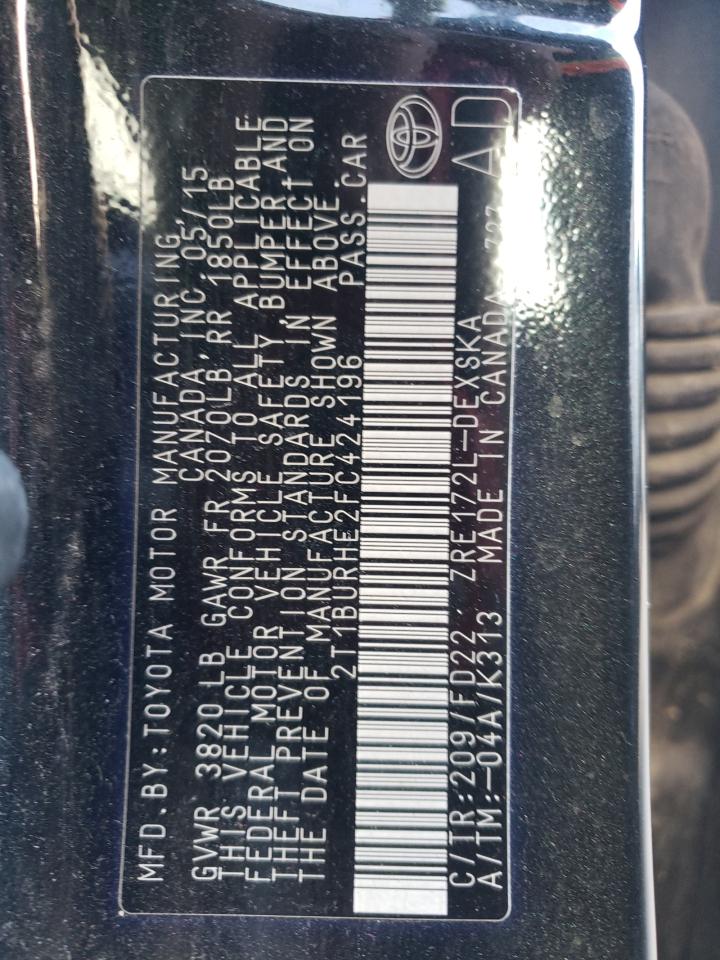 Photo 10 from auction – 2015 TOYOTA COROLLA L with VIN 2T1BURHE2FC424196