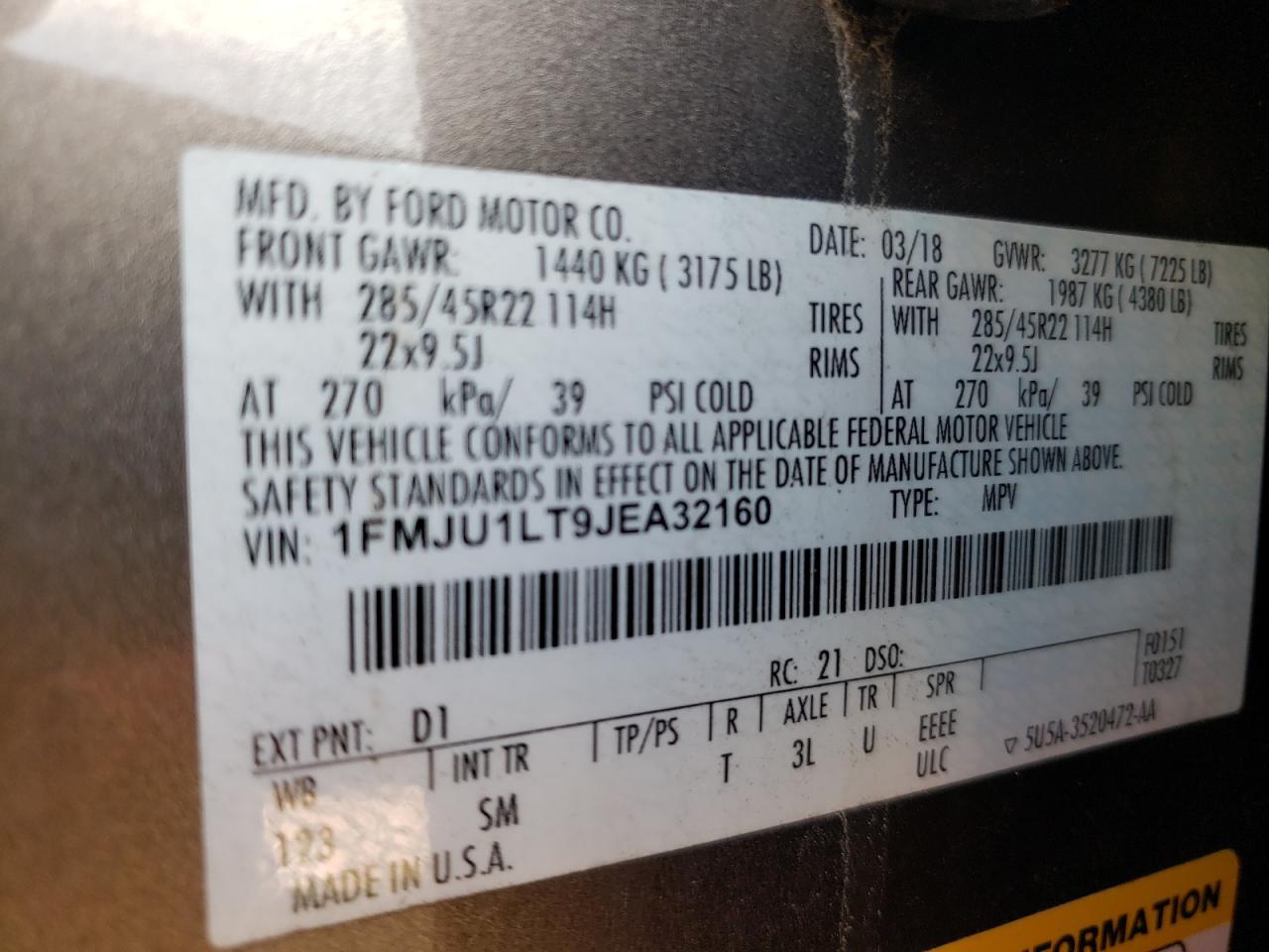 Photo 10 from auction – 2018 FORD EXPEDITION with VIN 1FMJU1LT9JEA32160