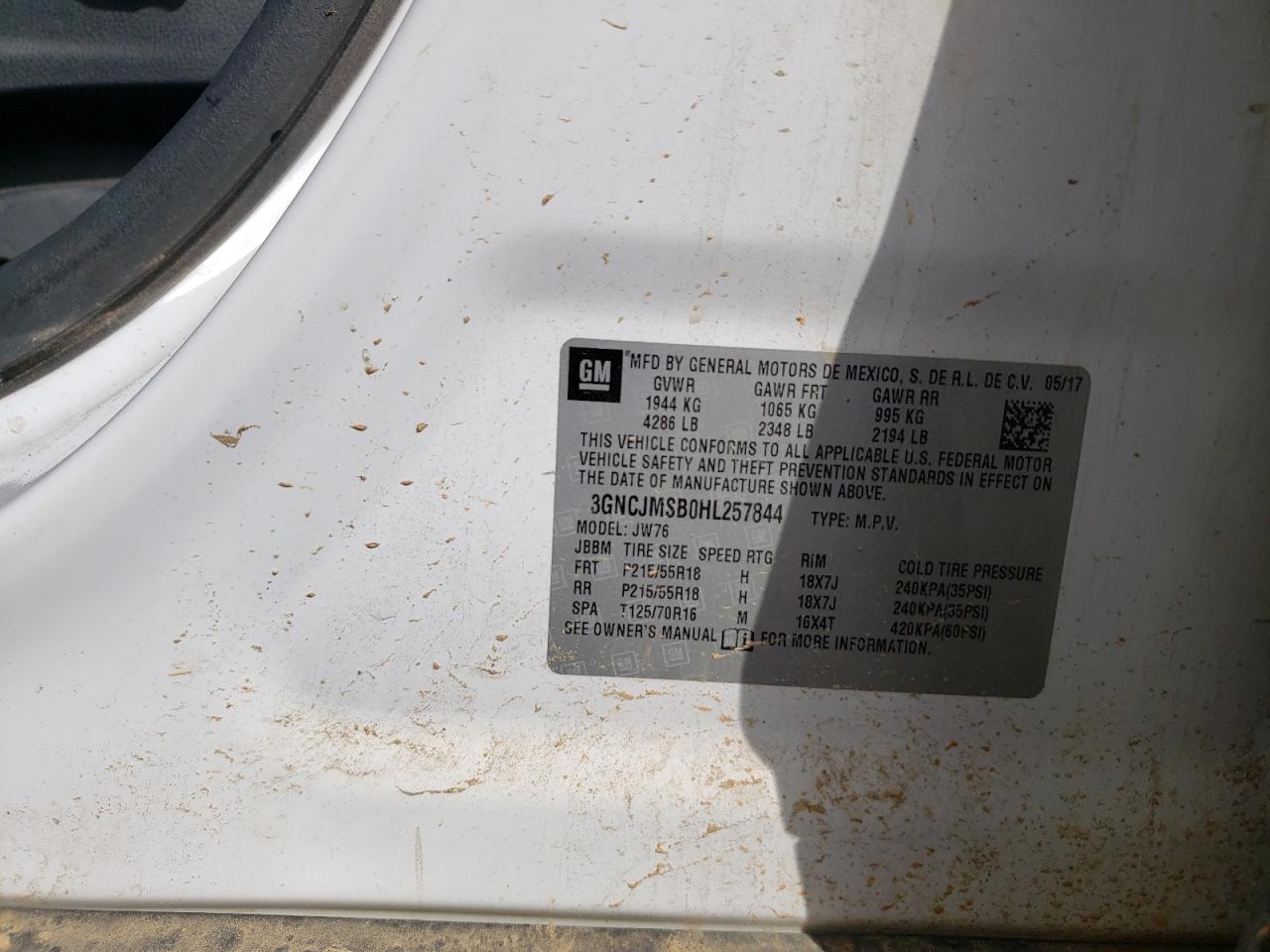 Photo 10 from auction – 2017 CHEVROLET TRAX PREMI with VIN 3GNCJMSB0HL257844