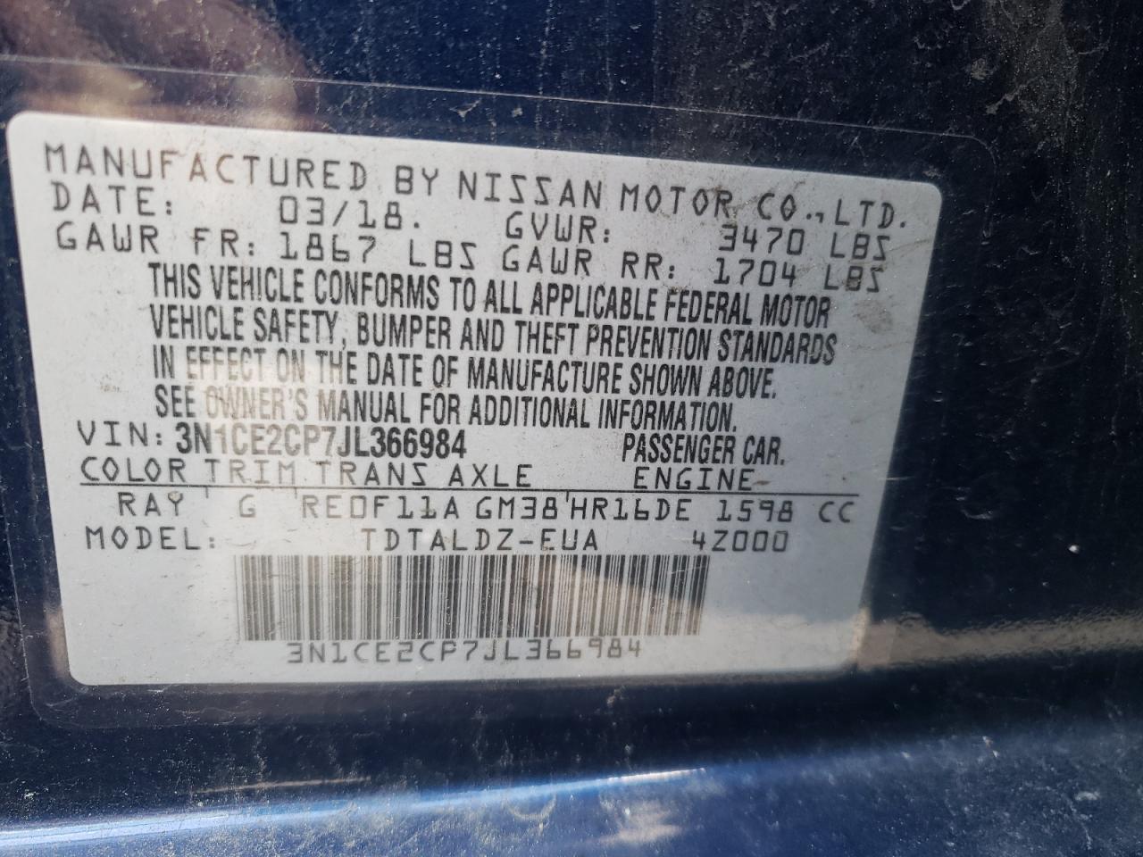 Photo 10 from auction – 2018 NISSAN VERSA NOTE with VIN 3N1CE2CP7JL366984