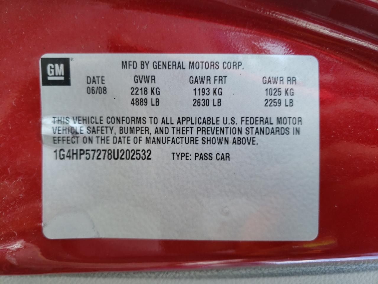 Photo 10 from auction – 2008 BUICK LUCERNE CX with VIN 1G4HP57278U202532