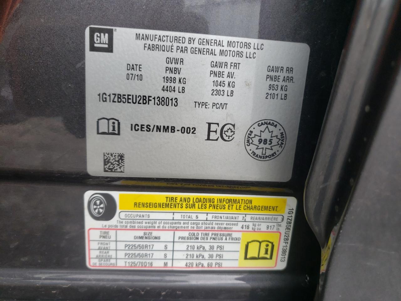 Zdjęcie 10 z aukcji – 2011 CHEVROLET MALIBU LS z VIN 1G1ZB5EU2BF138013