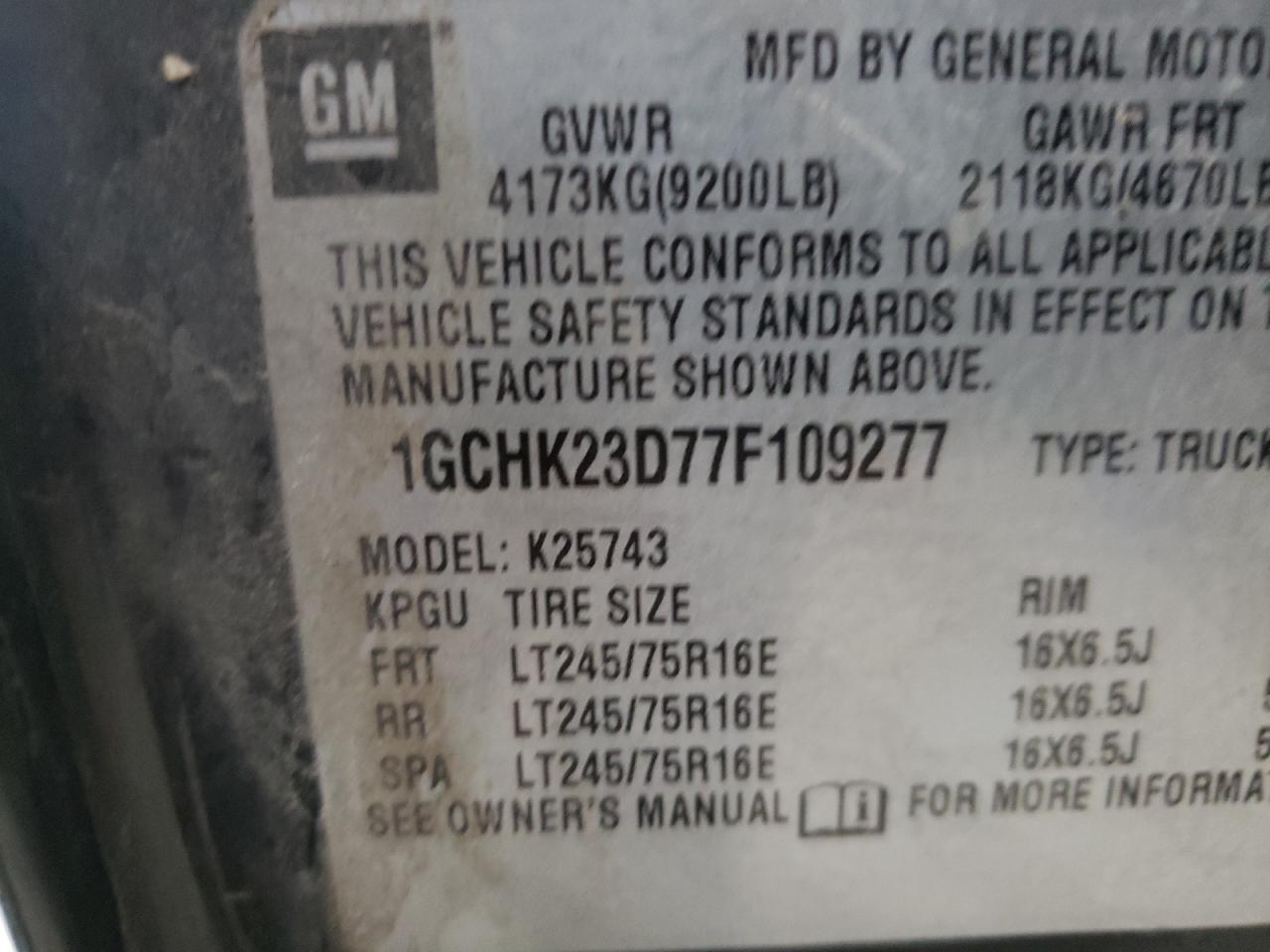 Photo 10 from auction – 2007 CHEVROLET SILVERADO with VIN 1GCHK23D77F109277