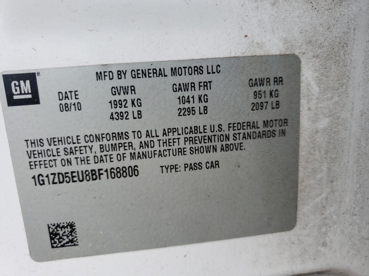 Photo 10 from auction – 2011 CHEVROLET MALIBU 2LT with VIN 1G1ZD5EU8BF168806