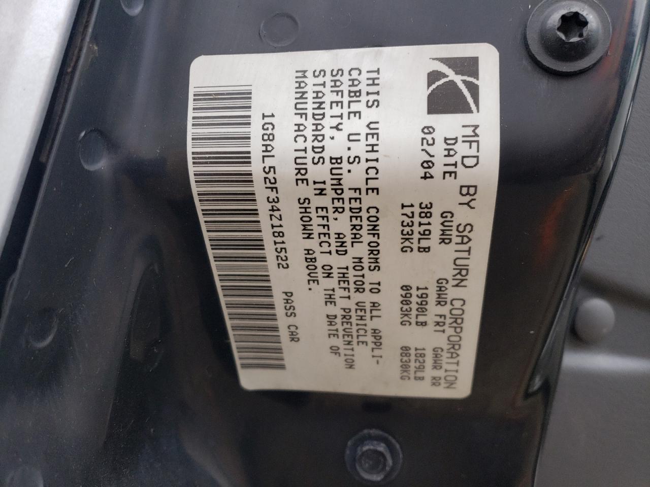 Photo 10 from auction – 2004 SATURN ION LEVEL with VIN 1G8AL52F34Z181522