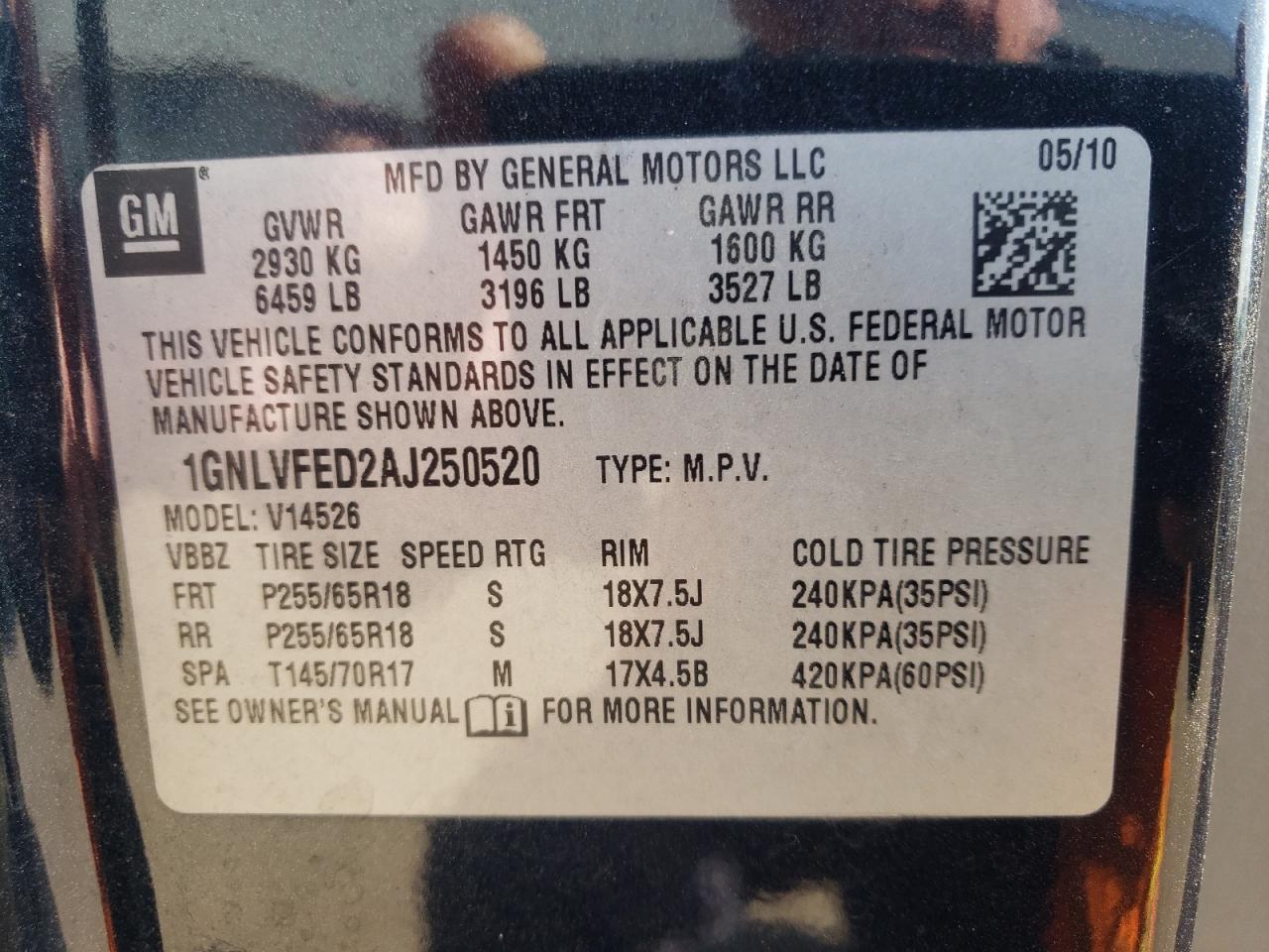 Photo 10 from auction – 2010 CHEVROLET TRAVERSE L with VIN 1GNLVFED2AJ250520
