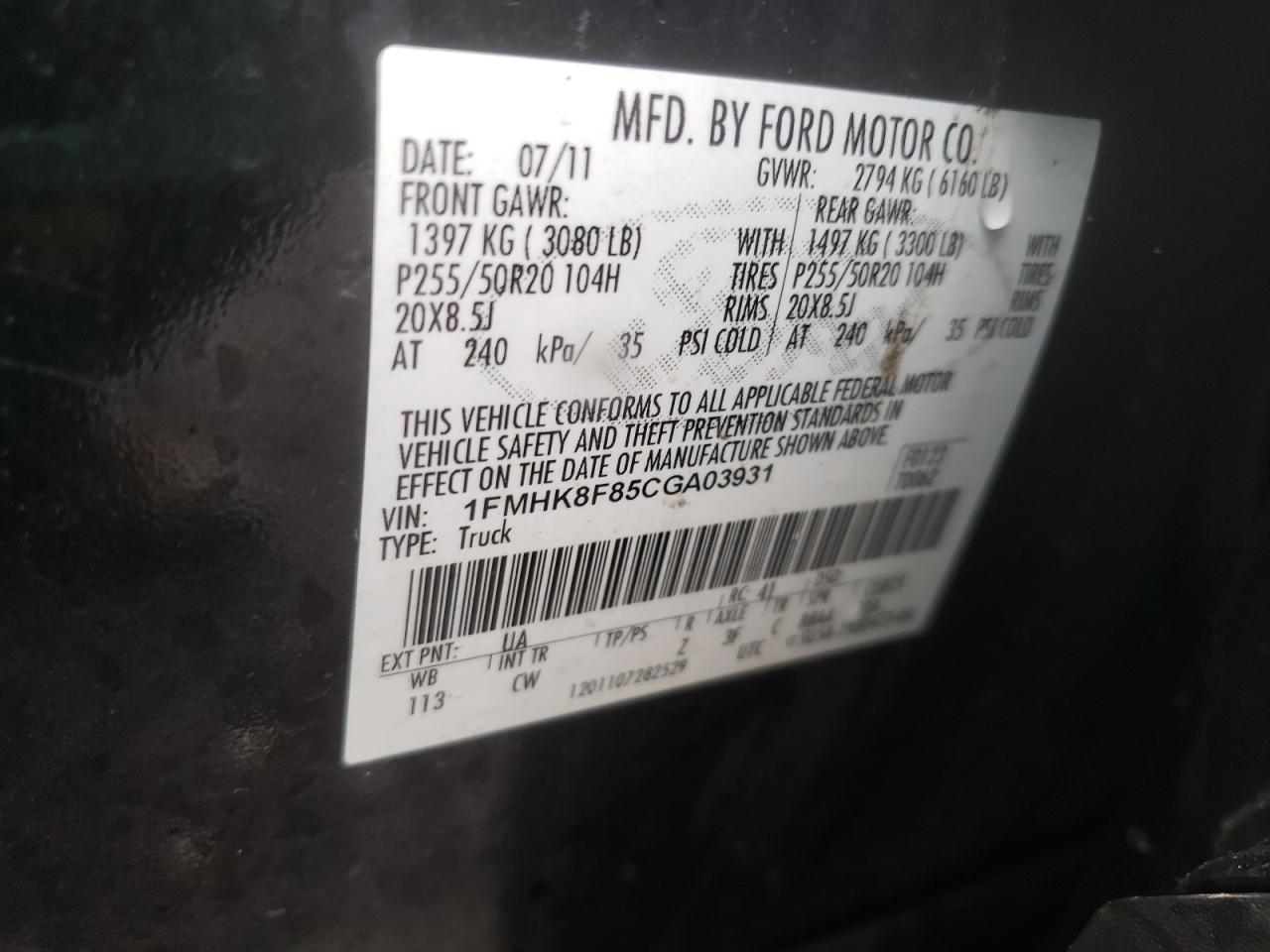 Photo 10 from auction – 2012 FORD EXPLORER L with VIN 1FMHK8F85CGA03931