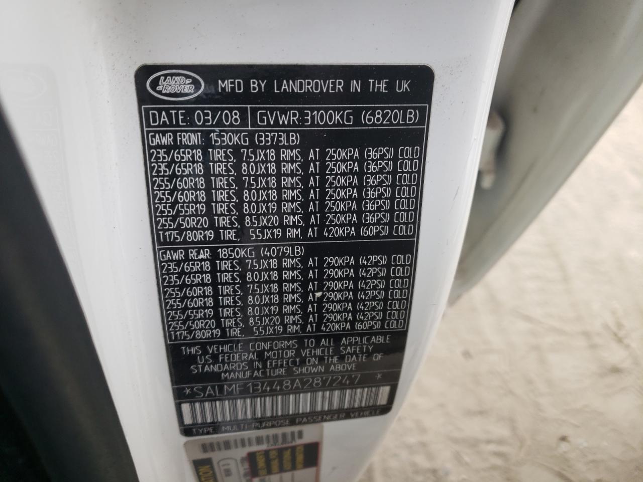 Photo 10 from auction – 2008 LAND ROVER RANGE ROVE with VIN SALMF13448A287247