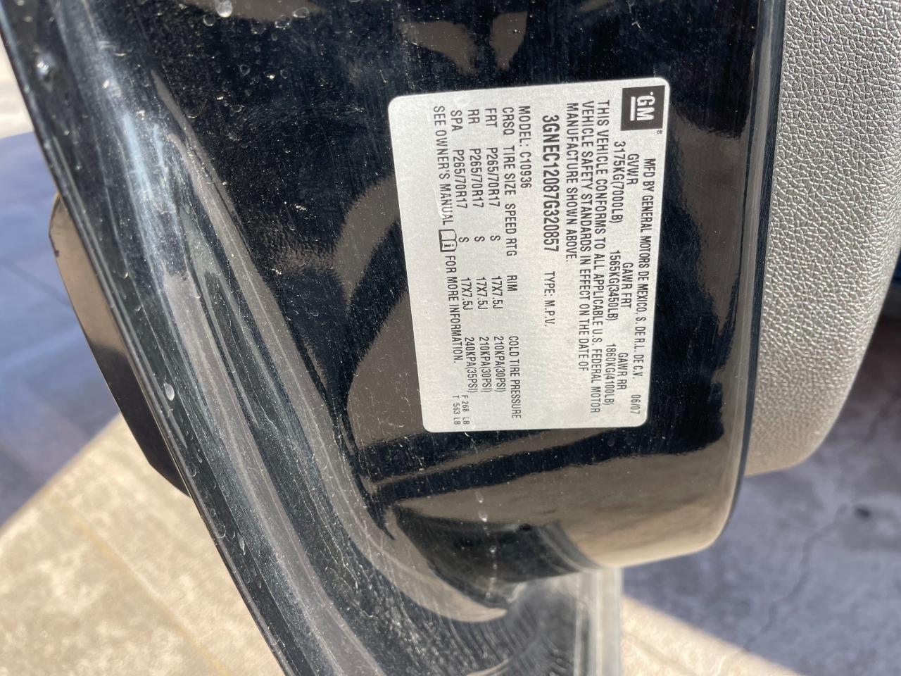 Photo 10 from auction – 2007 CHEVROLET AVALANCHE with VIN 3GNEC12087G320857