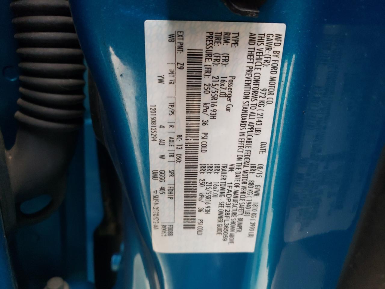 Photo 10 from auction – 2015 FORD FOCUS SE with VIN 1FADP3F28FL365059