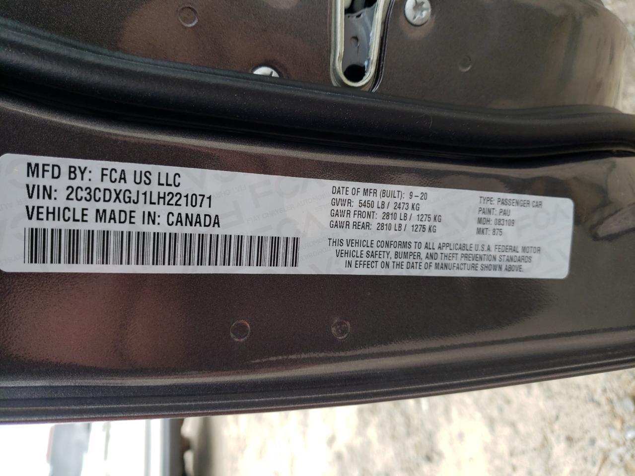 Photo 10 from auction – 2020 DODGE CHARGER SC with VIN 2C3CDXGJ1LH221071