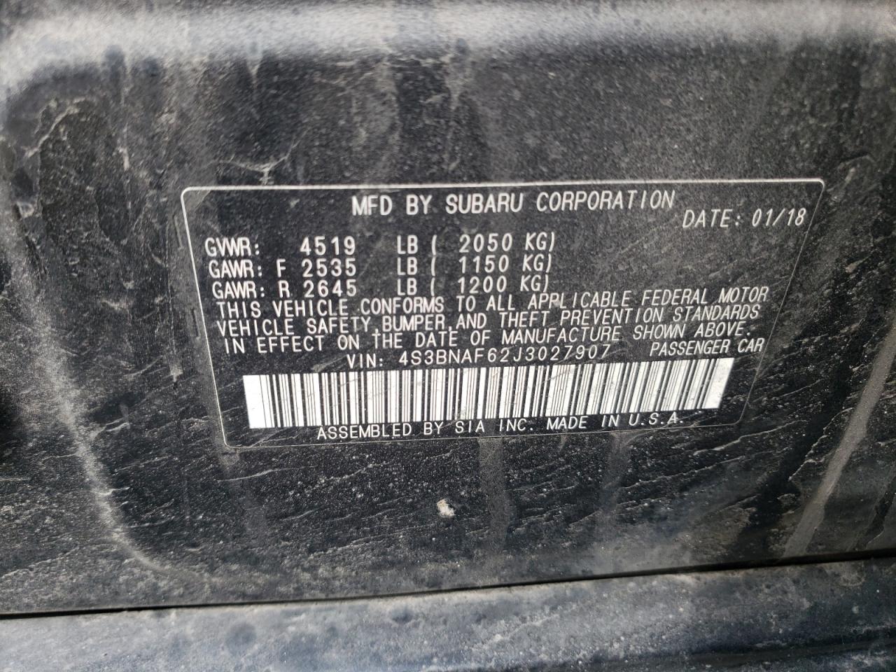 Photo 10 from auction – 2018 SUBARU LEGACY 2.5 with VIN 4S3BNAF62J3027907
