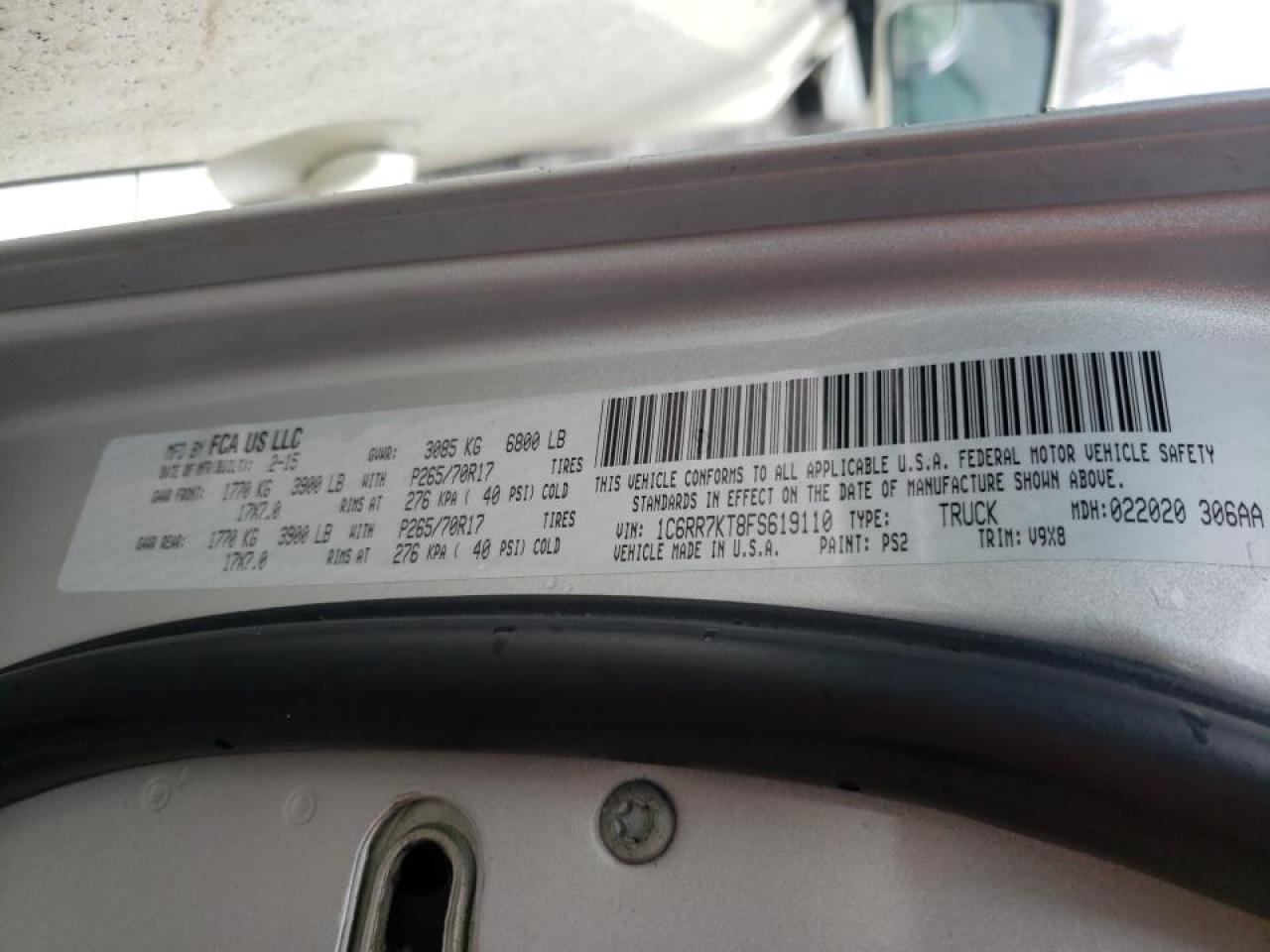 Photo 10 from auction – 2015 RAM 1500 ST with VIN 1C6RR7KT8FS619110