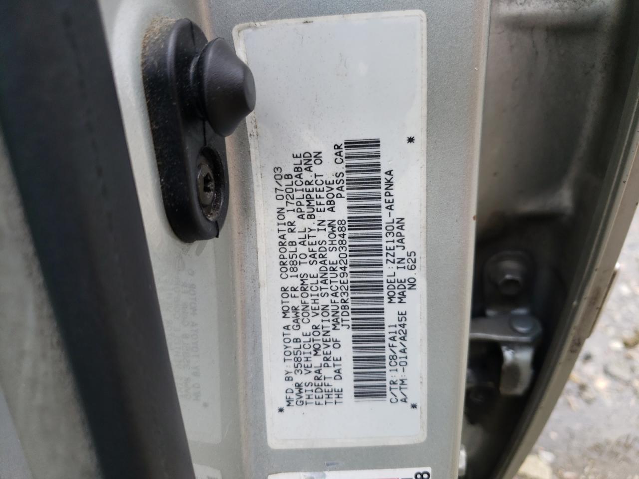 Zdjęcie 10 z aukcji – 2004 TOYOTA COROLLA CE z VIN JTDBR32E942038488