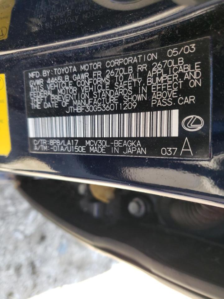 Photo 10 from auction – 2003 LEXUS ES 300 with VIN JTHBF30G536011209