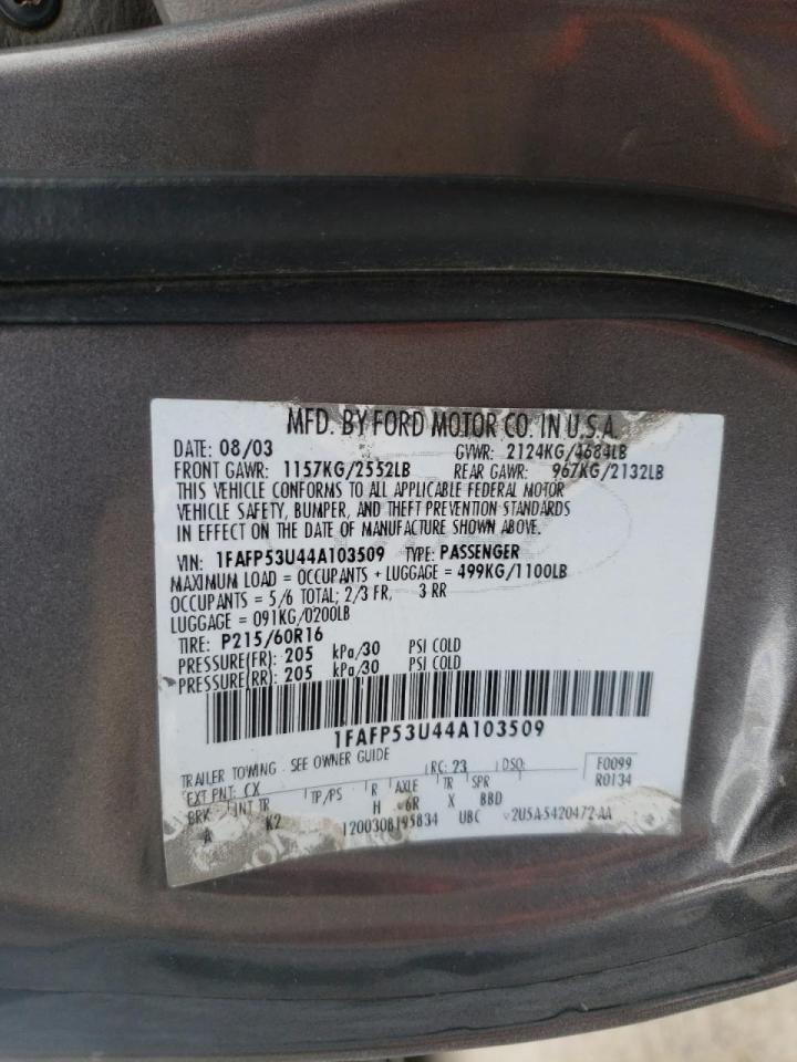 Photo 10 from auction – 2004 FORD TAURUS SE with VIN 1FAFP53U44A103509
